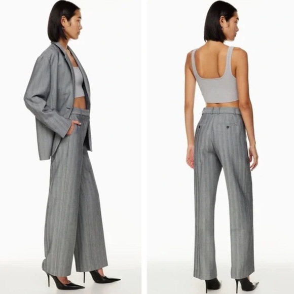 Aritzia babaton agency work pant grey herringbone wide leg office trouser fall 2 - Picture 1 of 12